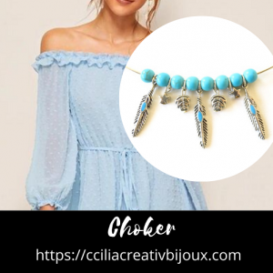 choker plumes bleues