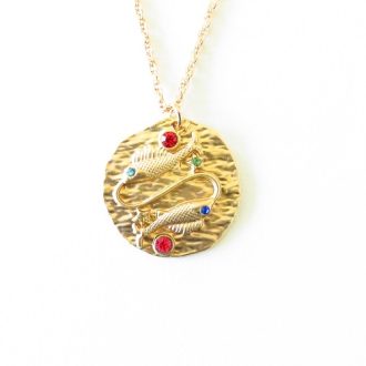 collier zodiaque poisson strass rouge