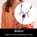 collier perles marron orange